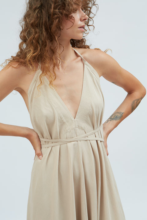 Lange jurk uit tencel en linnen - beige (one size)
