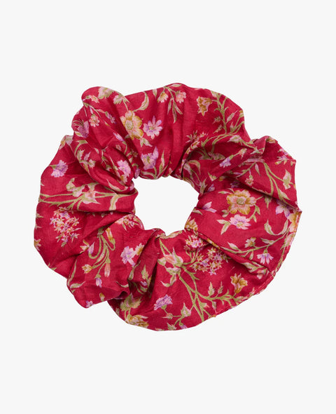 MEADOW scrunchie uit zijde - rood met bloemetjes
