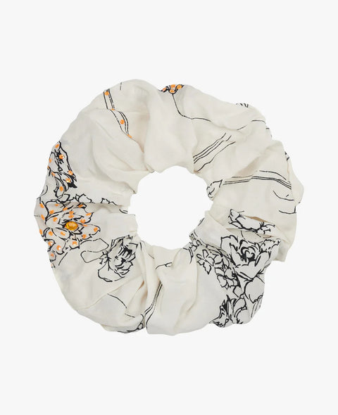 MEADOW scrunchie uit zijde - wit met pailletten