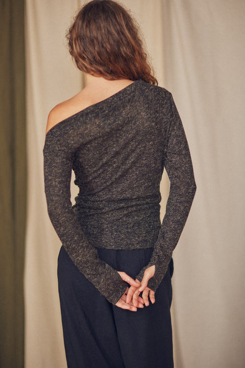 Off-shoulder top - Black melange