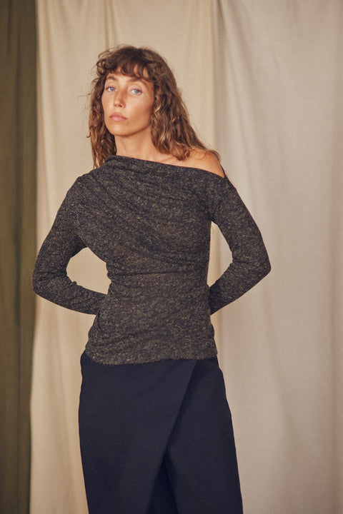 Off-shoulder top - Black melange