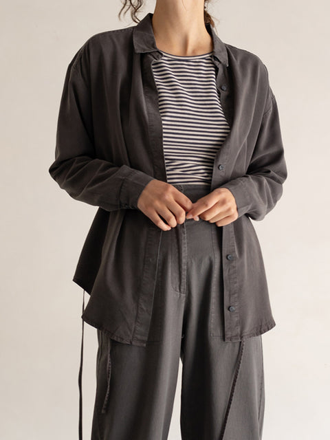 Dropped-shoulder top longsleeve stripes (charcoal)