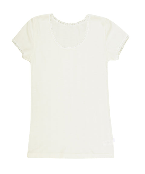 T-shirt met ronde hals uit wol tot XL - wit