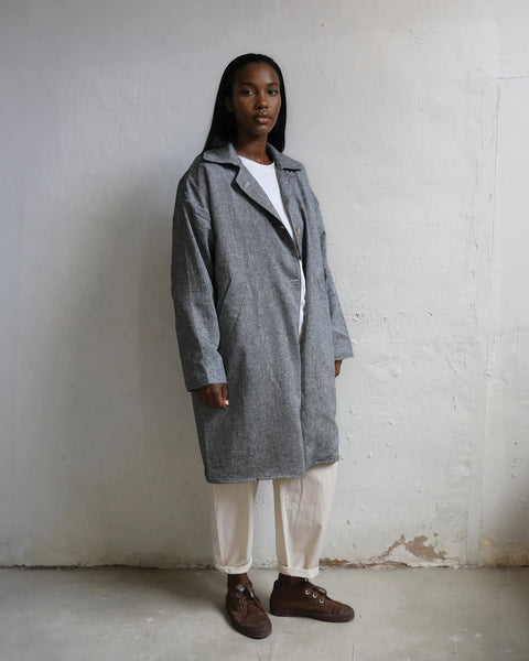 Trenchcoat in mix van linnen en katoen - navy