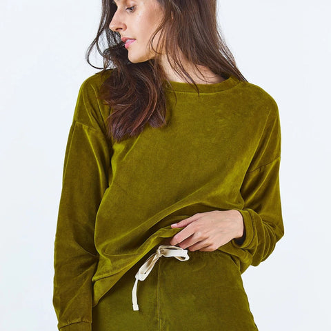 Velvet sweater uit biokatoen - fir green