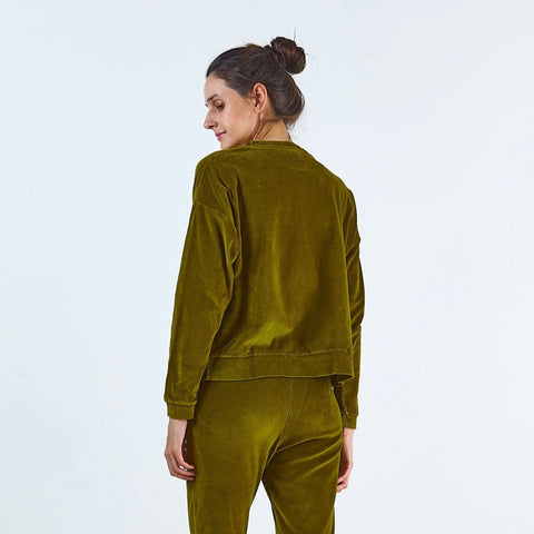 Velvet sweater uit biokatoen - fir green