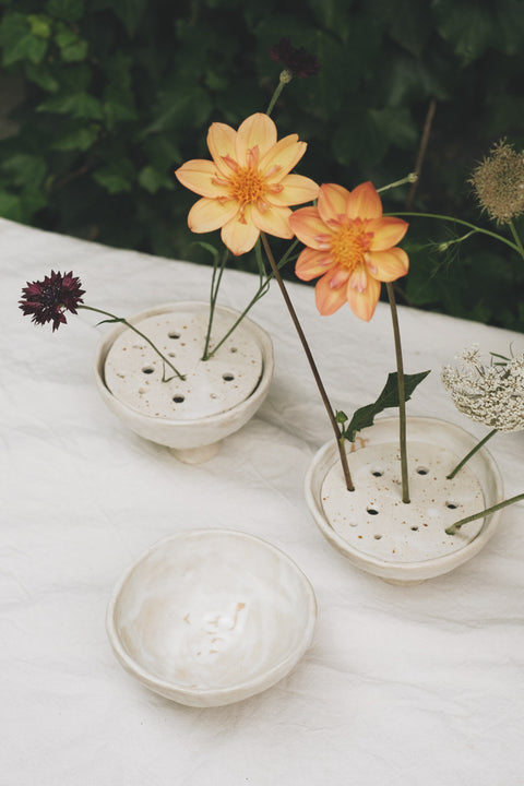 White lotus ikebana bowl