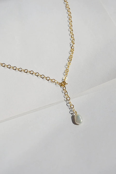 Mini Chain Pearl Necklace - verguld