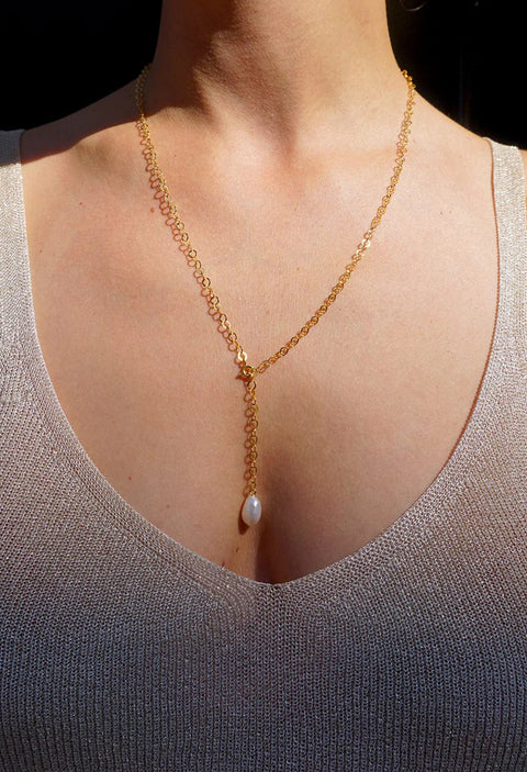 Mini Chain Pearl Necklace - verguld