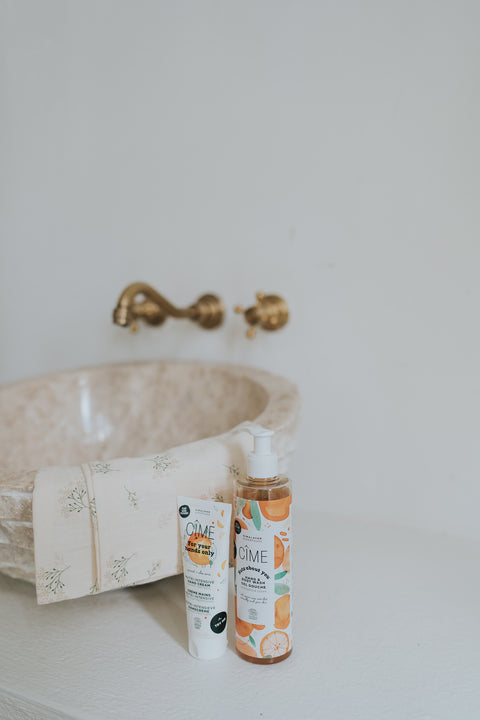 Washandjes hydrofiel/tetra: beige bloempjes